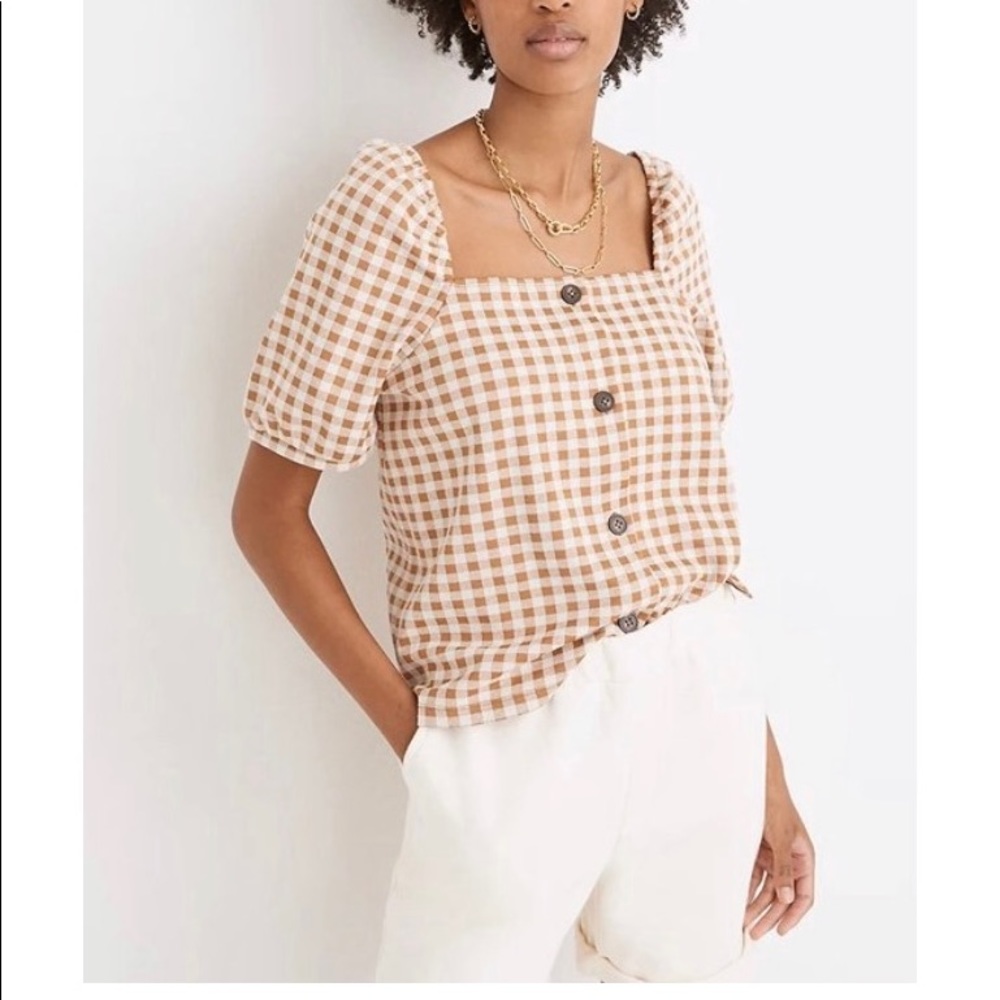 MADEWELL Brown and White Gingham Button Up SZ L NWT